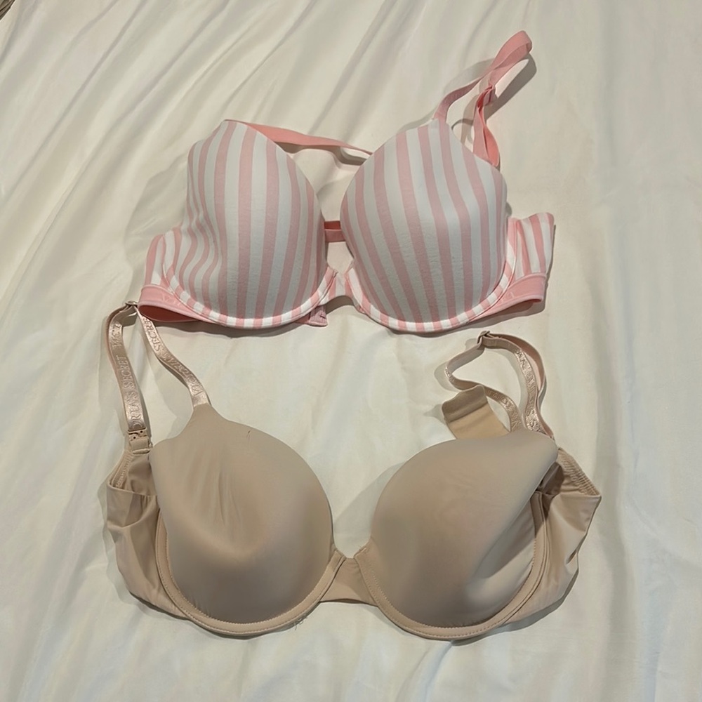 Striped Pink and Nude Bra Set